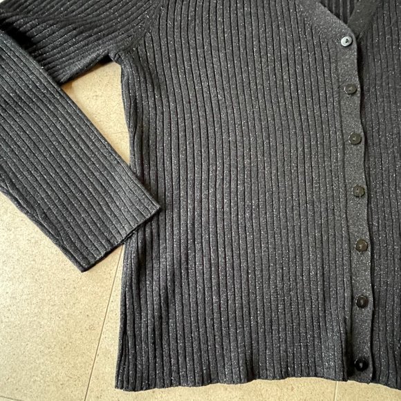 Holt Renfrew Black w/ Silver Thread Silk Blend Cardigan Sweater-Large - Picture 6 of 10